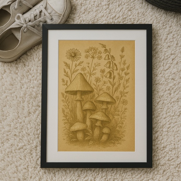Vintage Mushroom Botanical Framed Wall Art 16x20